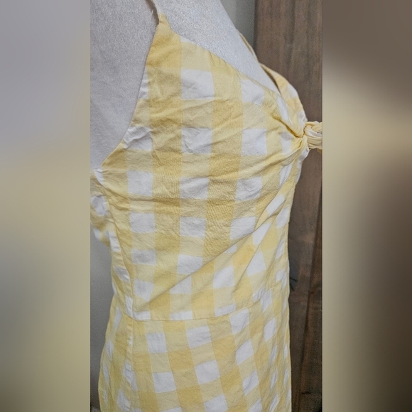 MANGO Gingham Check Bow Mini Thin Strap Dress In Butter Yellow/white. Size SM - Picture 13 of 16